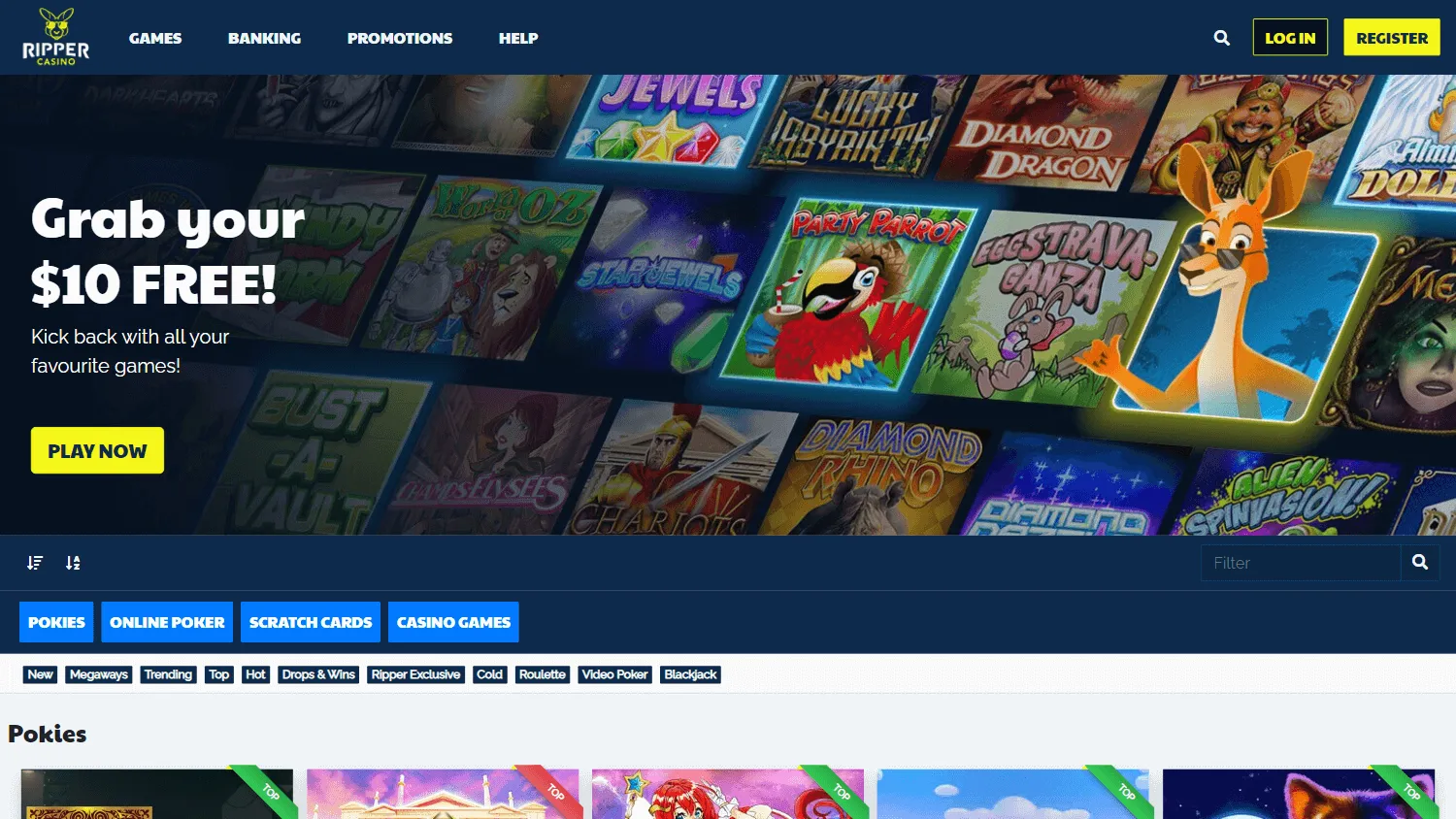 Ripper Casino Australian casino homepage on desktop