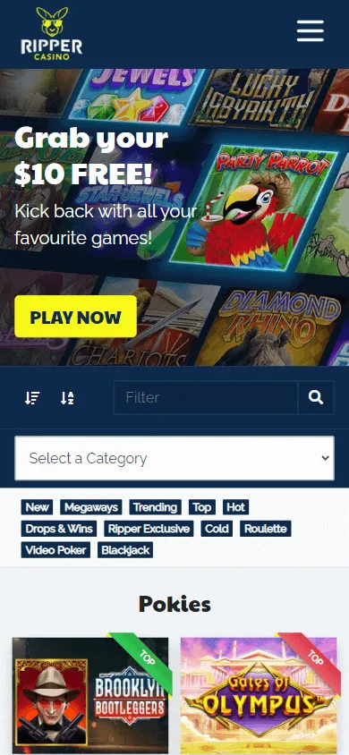 Ripper Casino responsive mobile casino website