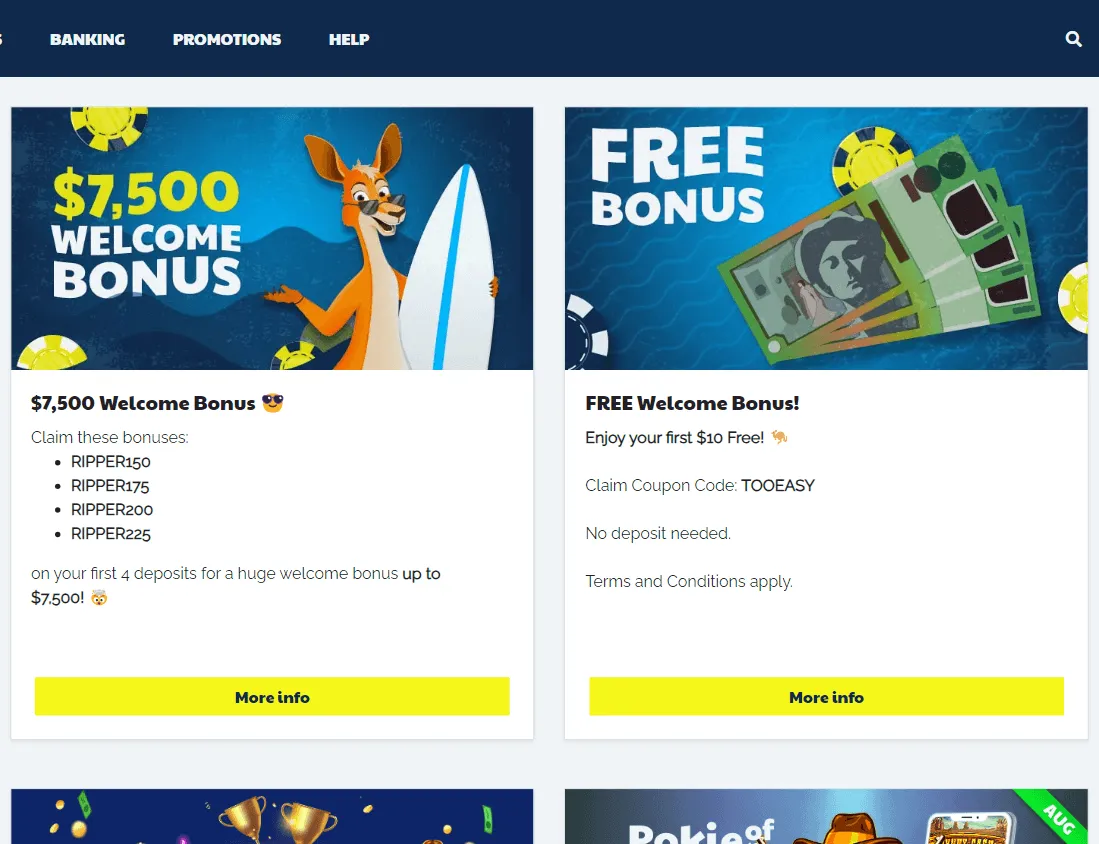 Ripper Casino promotions area on desktop
